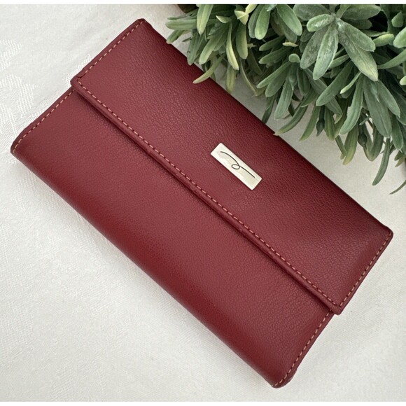 Clutch Wallet Bag Multi Space Bright Red Card Holder Women’s Red Leather - Picture 2 of 13